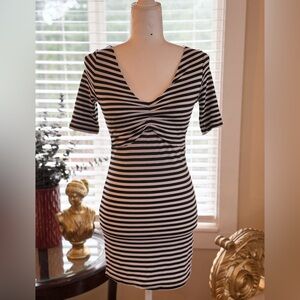 Better Be Black and White Striped Backless Dress